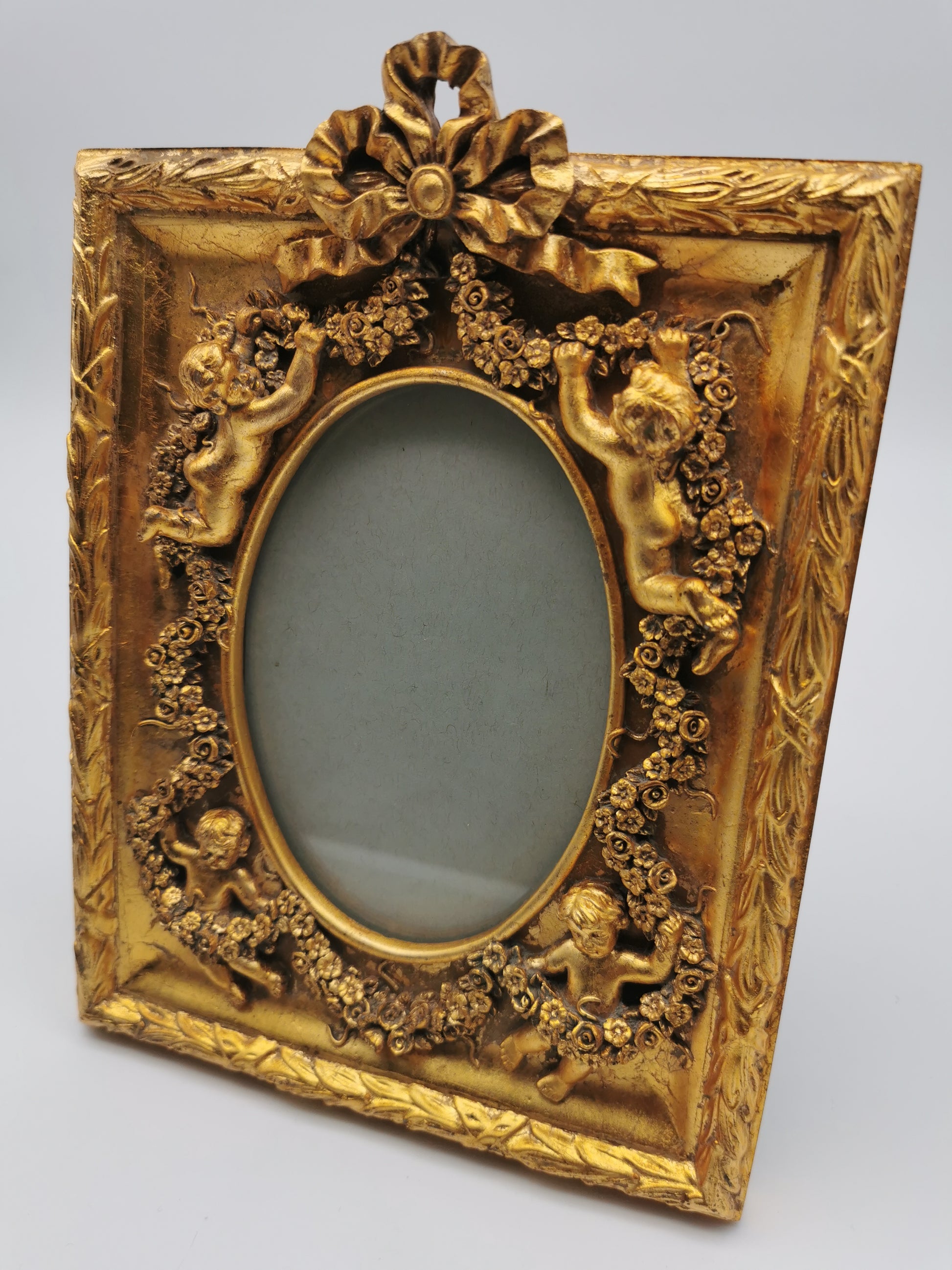 Gilded Cherub Floral Decor Frame in Rococo Style