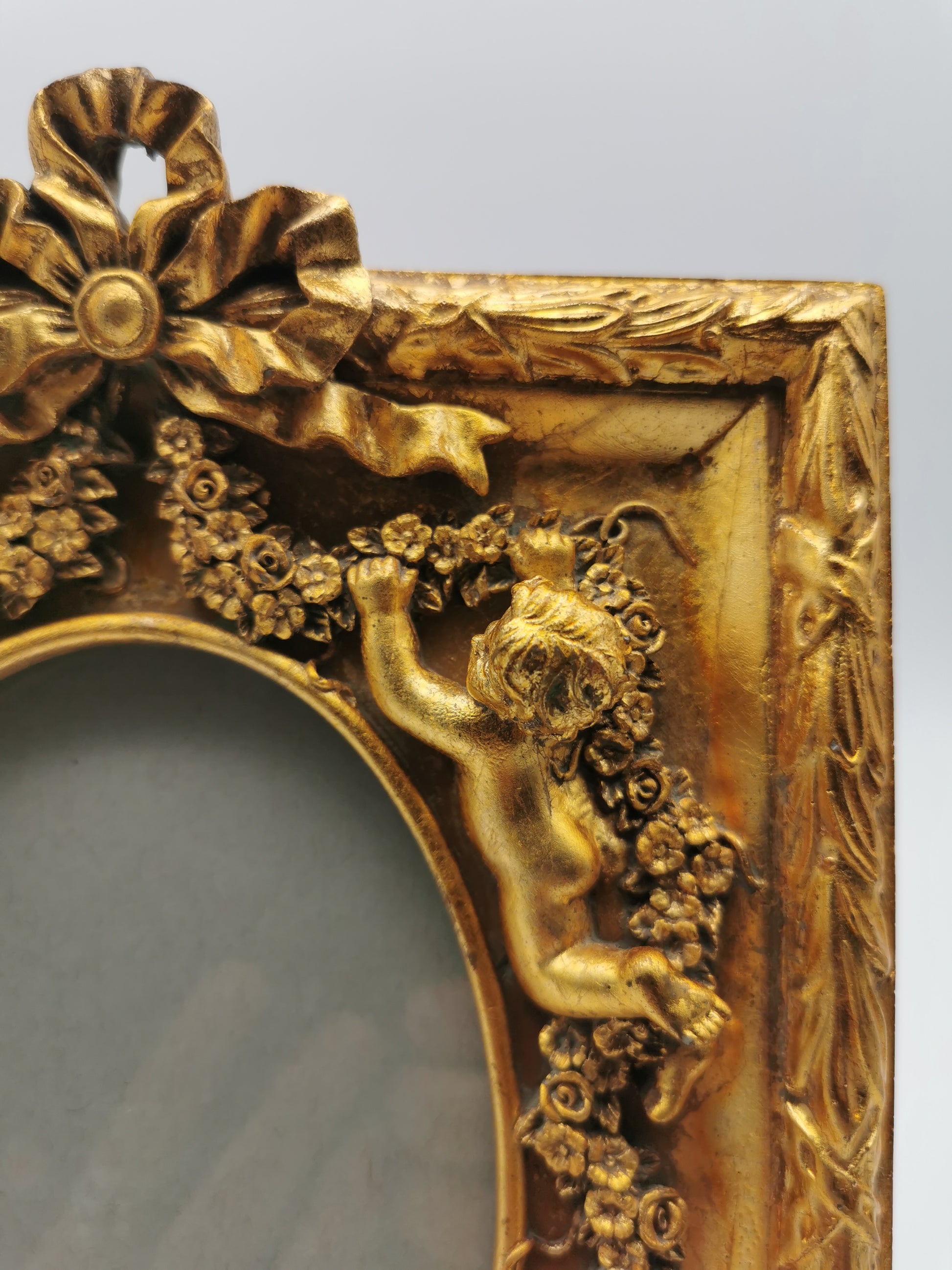 Gilded Cherub Floral Decor Frame in Rococo Style