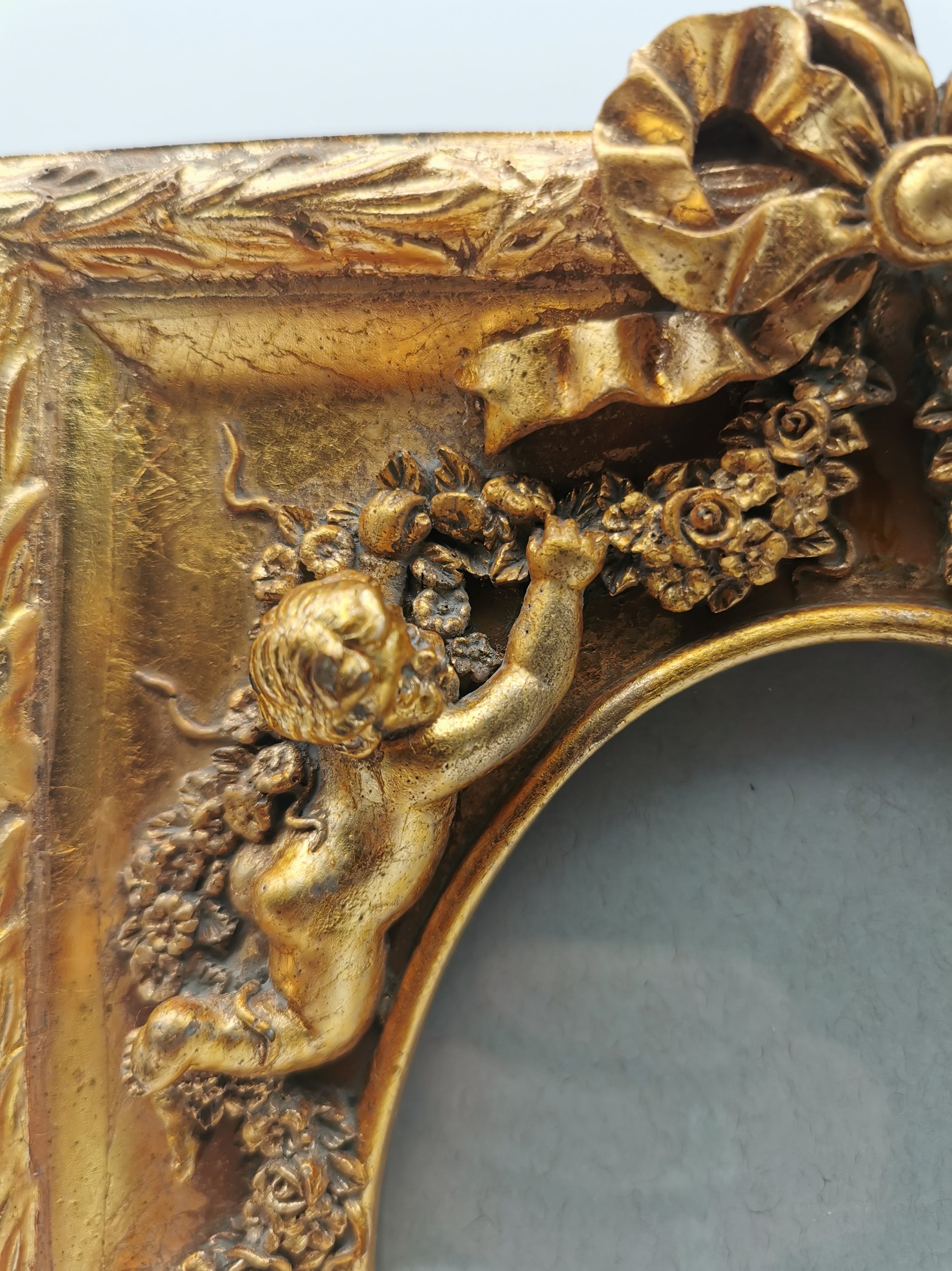 Gilded Cherub Floral Decor Frame in Rococo Style