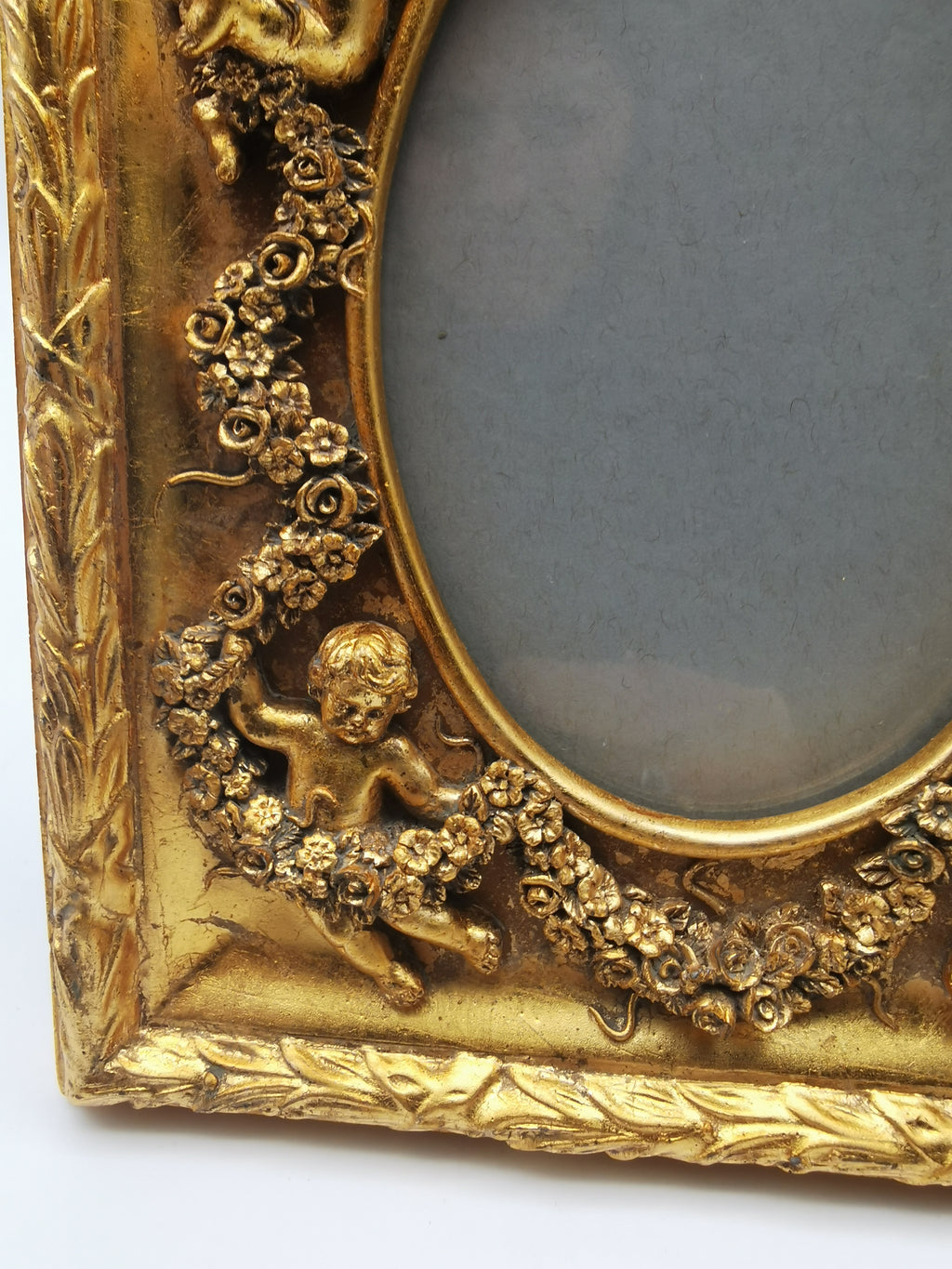 Gilded Cherub Floral Decor Frame in Rococo Style