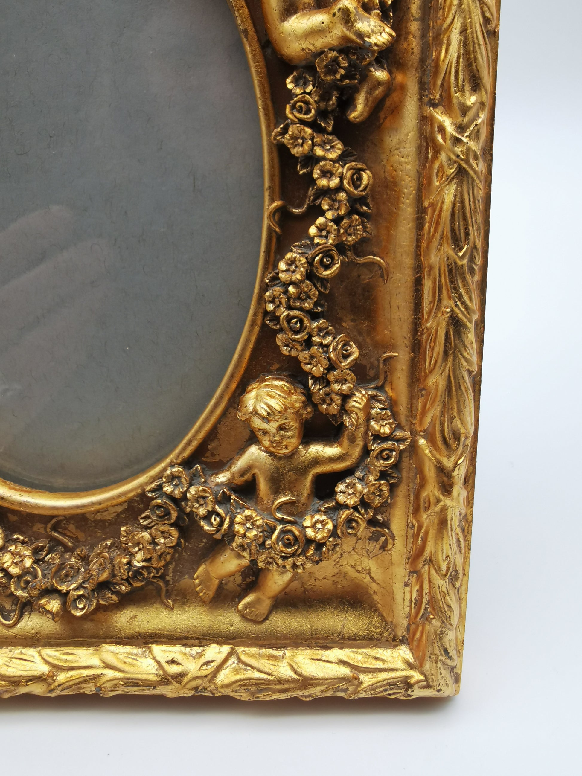 Gilded Cherub Floral Decor Frame in Rococo Style