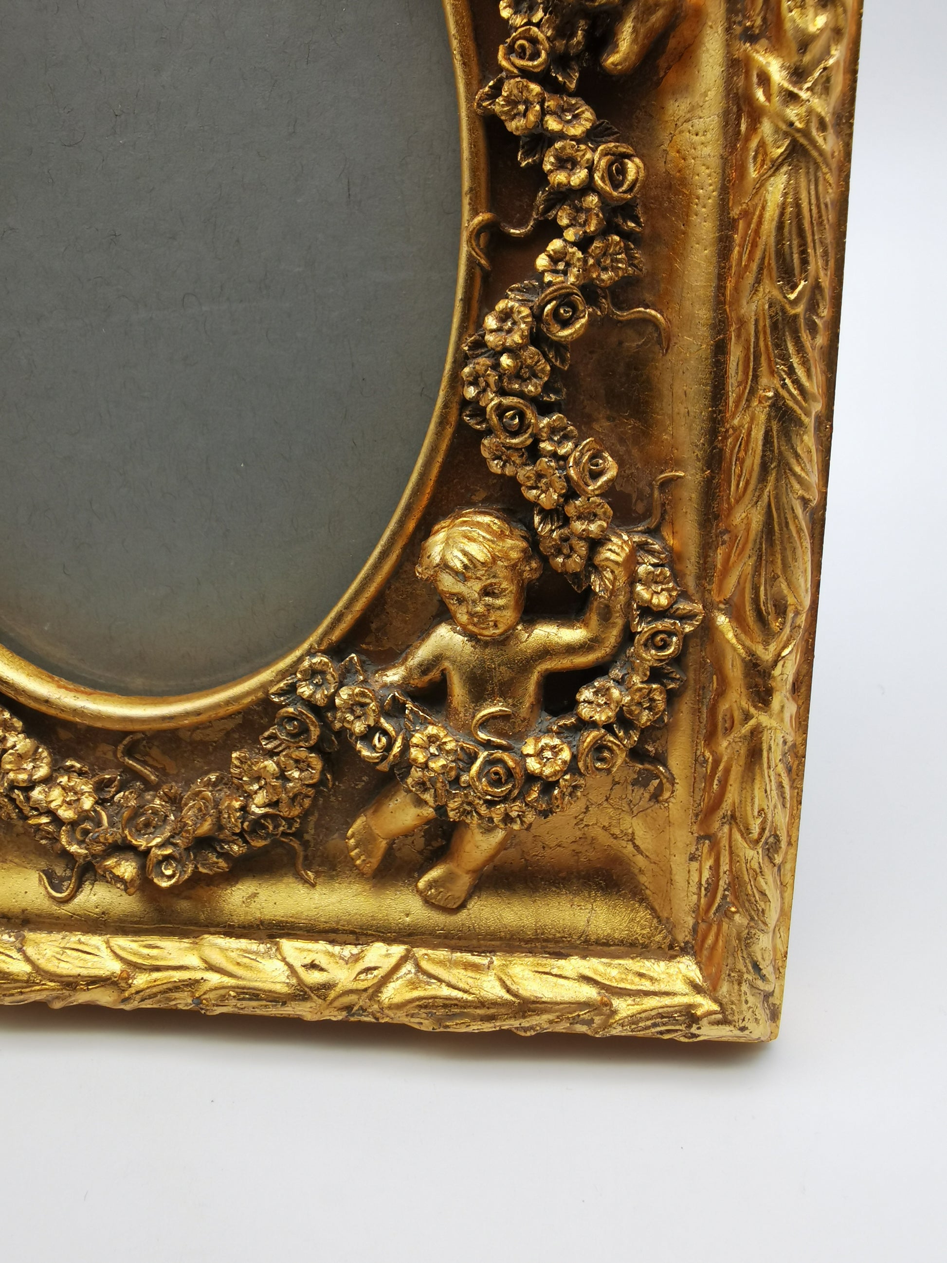 Gilded Cherub Floral Decor Frame in Rococo Style