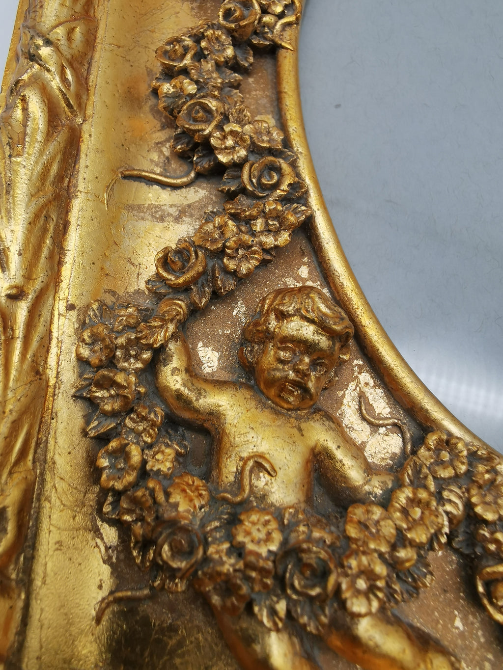 Gilded Cherub Floral Decor Frame in Rococo Style
