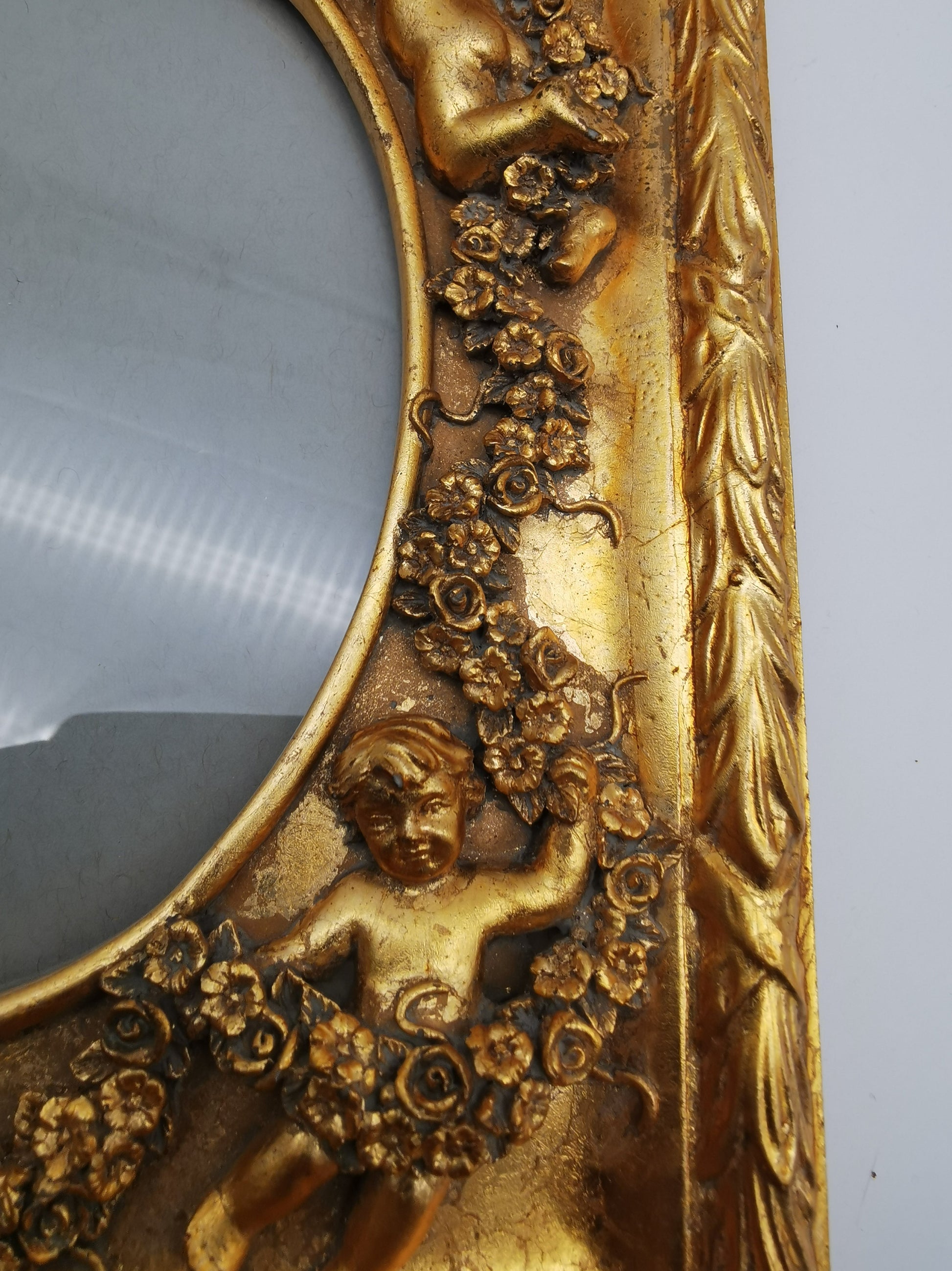 Gilded Cherub Floral Decor Frame in Rococo Style