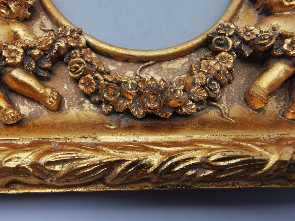 Gilded Cherub Floral Decor Frame in Rococo Style