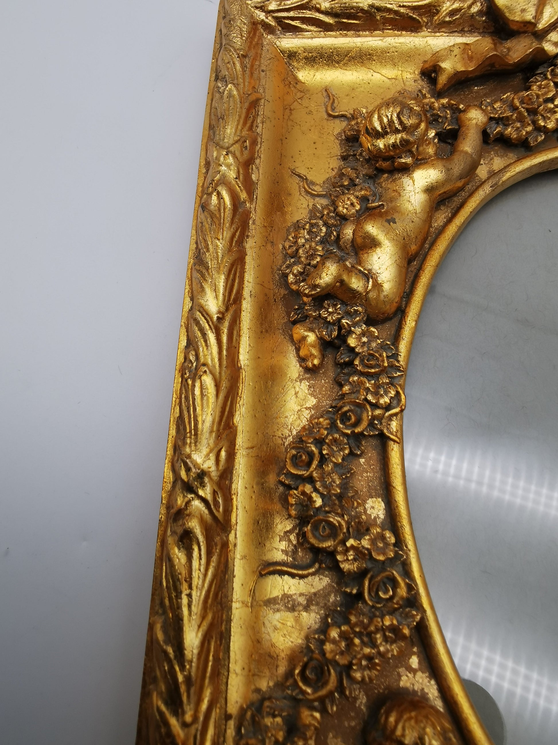Gilded Cherub Floral Decor Frame in Rococo Style