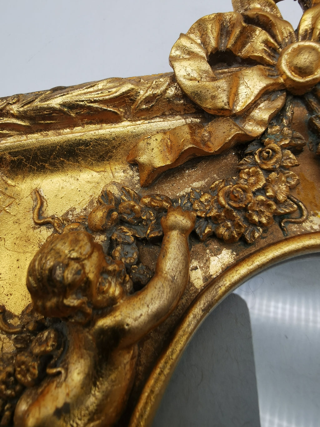 Gilded Cherub Floral Decor Frame in Rococo Style