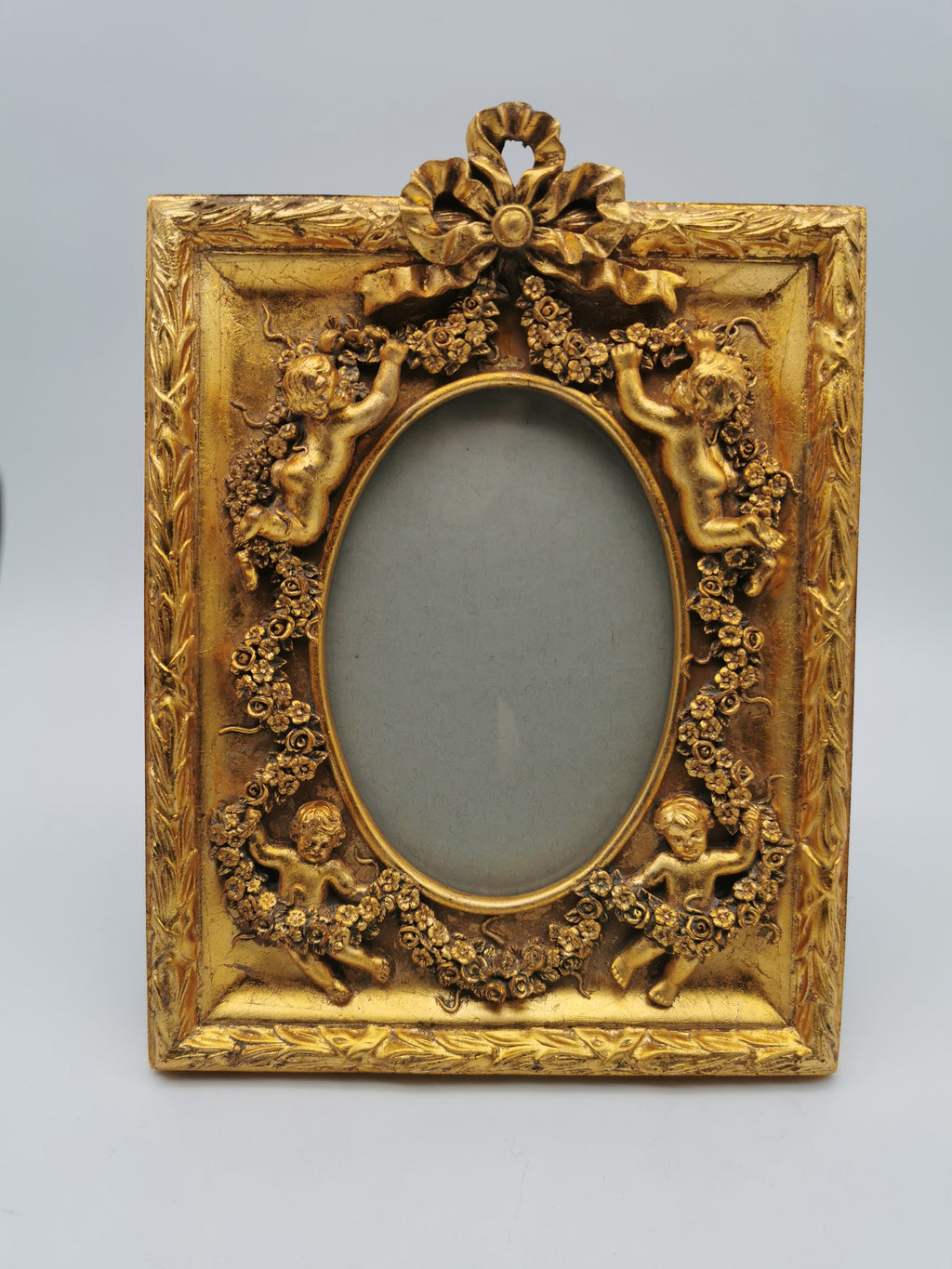 Gilded Cherub Floral Decor Frame in Rococo Style