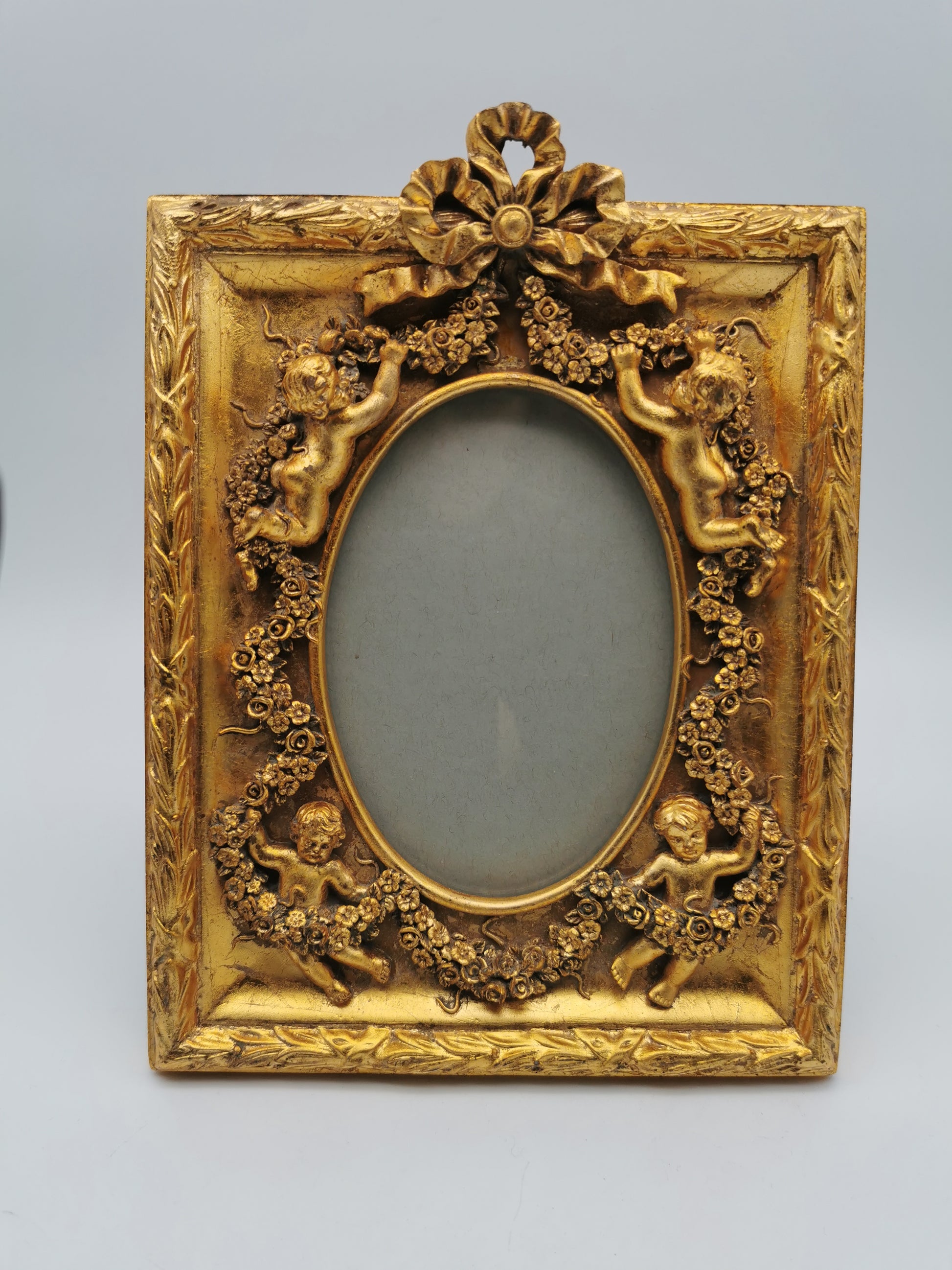 Gilded Cherub Floral Decor Frame in Rococo Style
