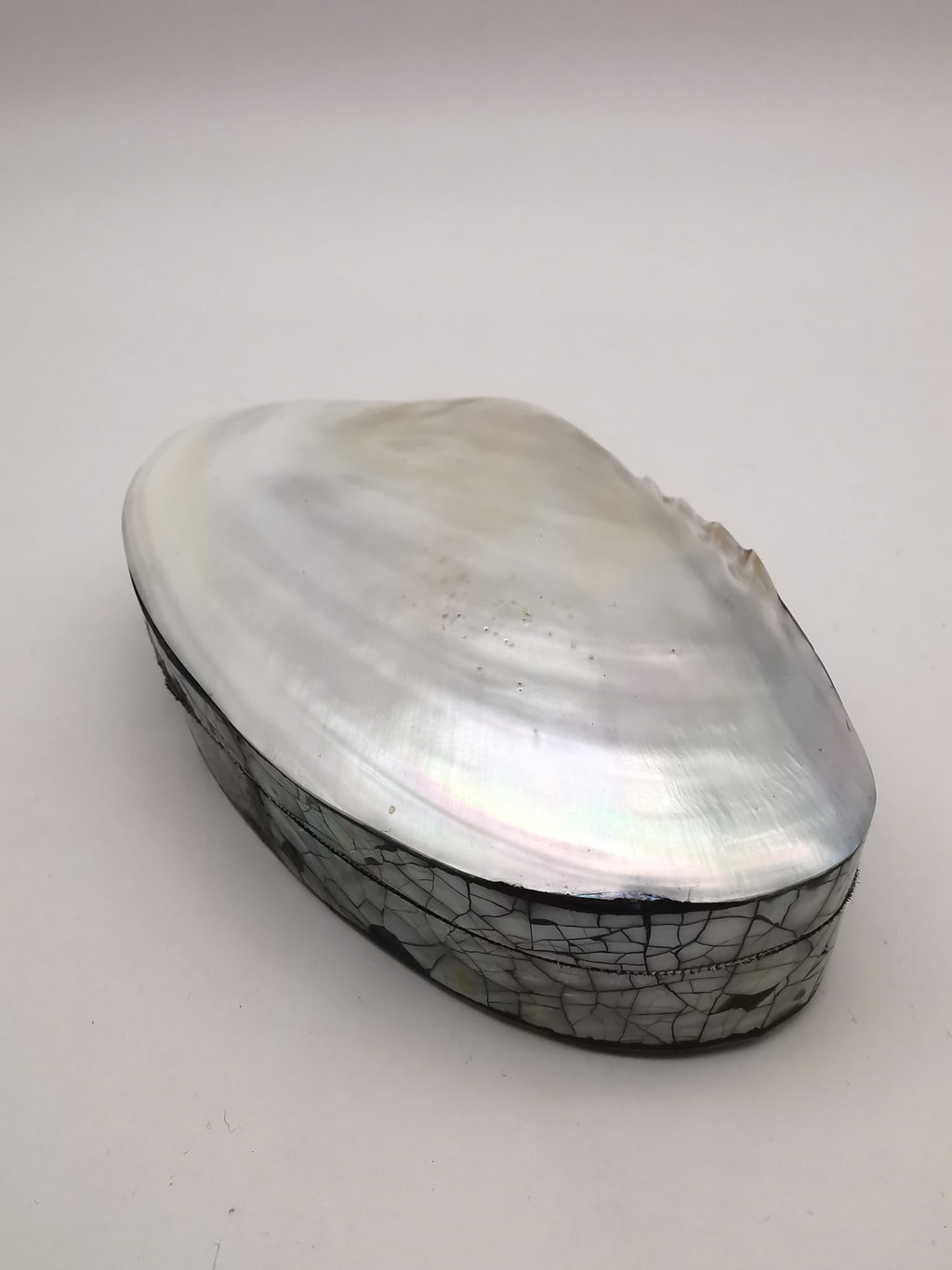 Vintage Clam Shell Trinket Box – Mother of Pearl and Crackled Mosaic Jewelry Case