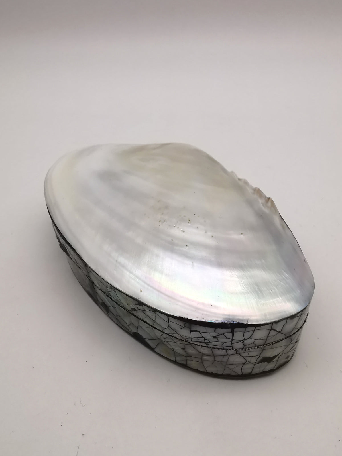 Vintage Clam Shell Trinket Box – Mother of Pearl and Crackled Mosaic Jewelry Case