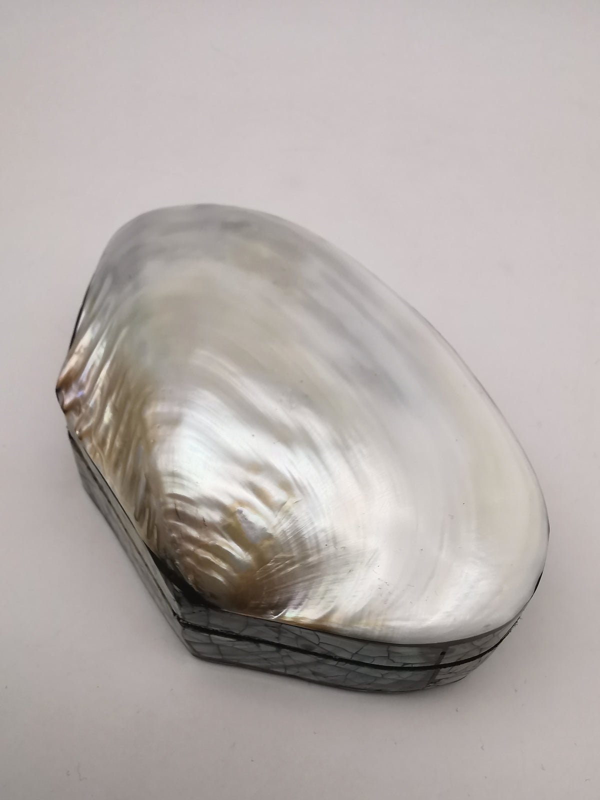 Vintage Clam Shell Trinket Box – Mother of Pearl and Crackled Mosaic Jewelry Case