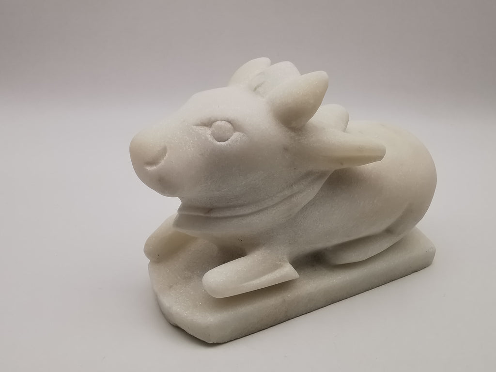 Heavy 3.9kg Vintage White Alabaster Shiva's Nandi Bull Statue - Sacred Cow