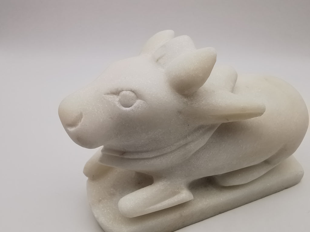Heavy 3.9kg Vintage White Alabaster Shiva's Nandi Bull Statue - Sacred Cow