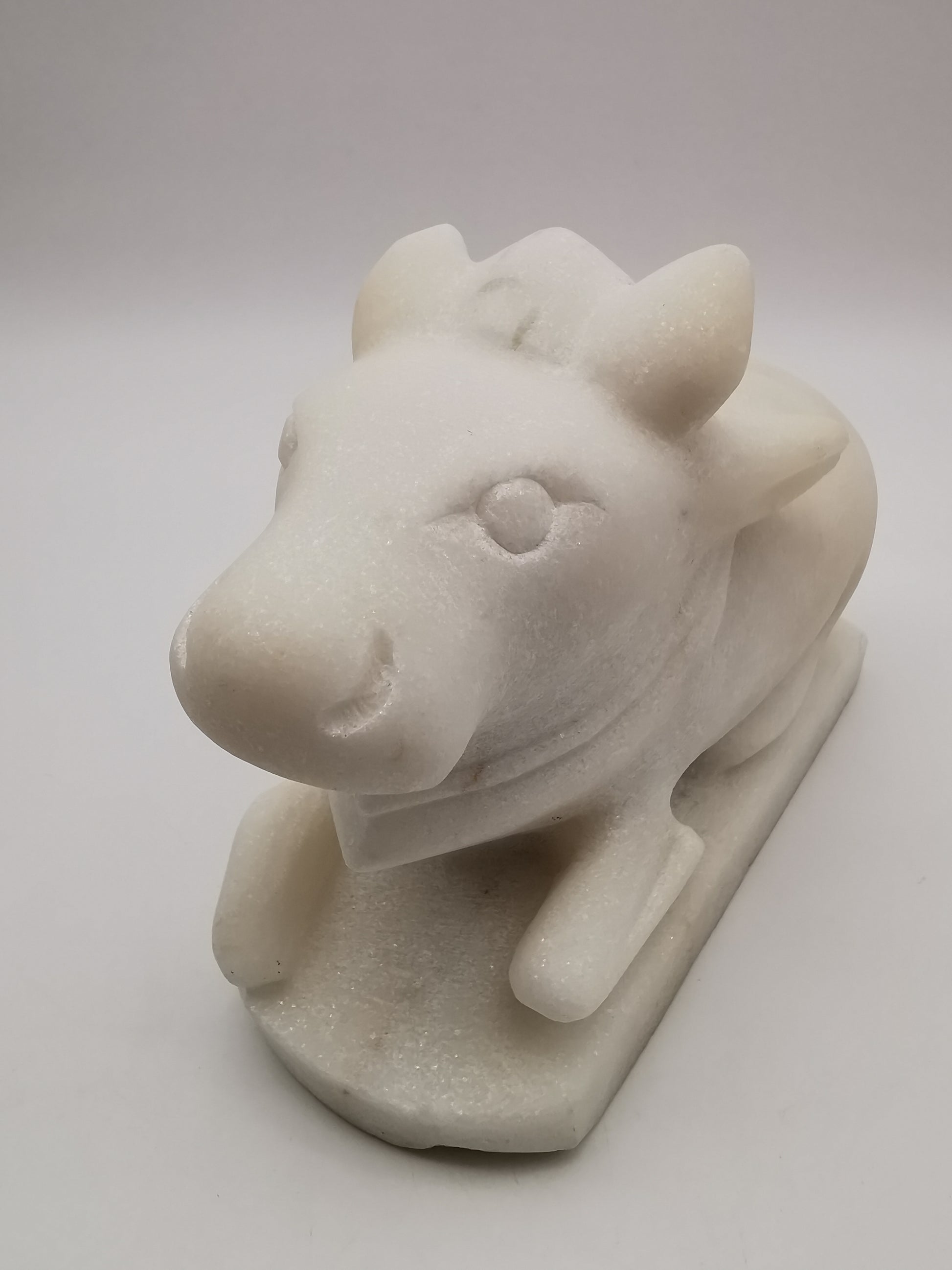 Heavy 3.9kg Vintage White Alabaster Shiva's Nandi Bull Statue - Sacred Cow