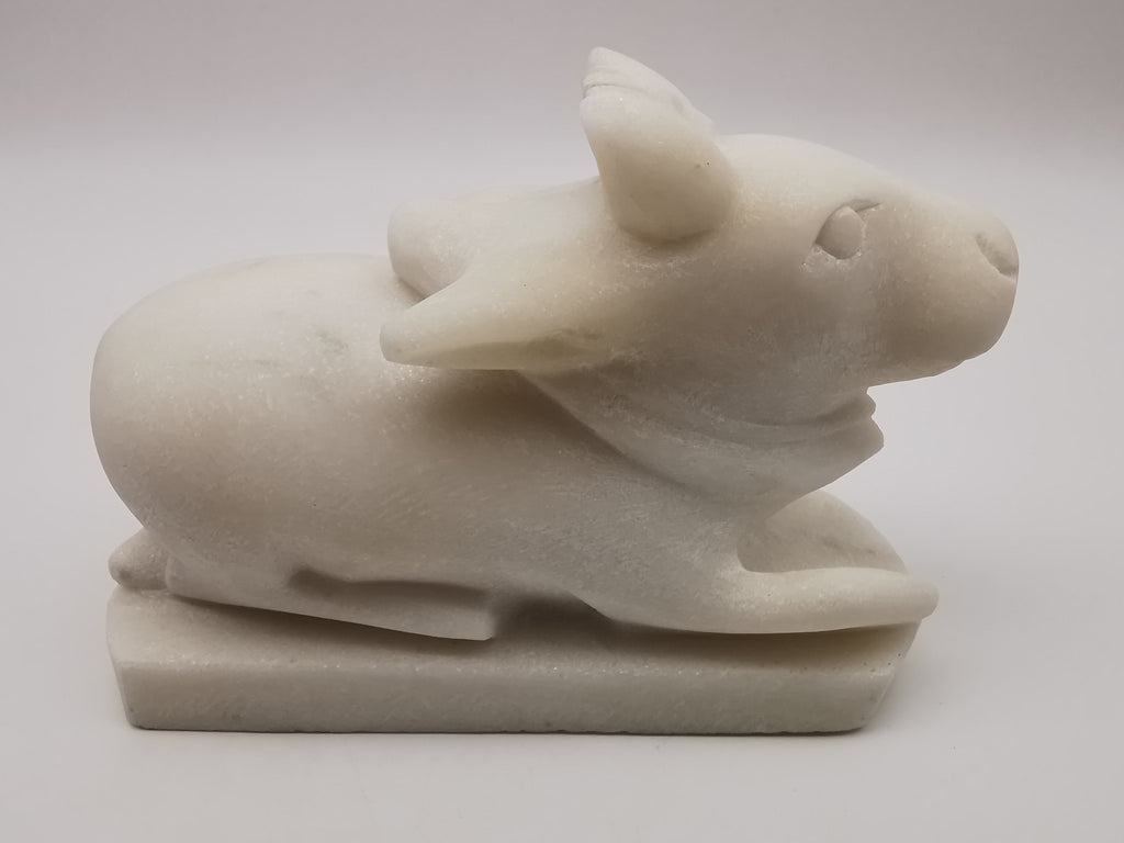 Heavy 3.9kg Vintage White Alabaster Shiva's Nandi Bull Statue - Sacred Cow
