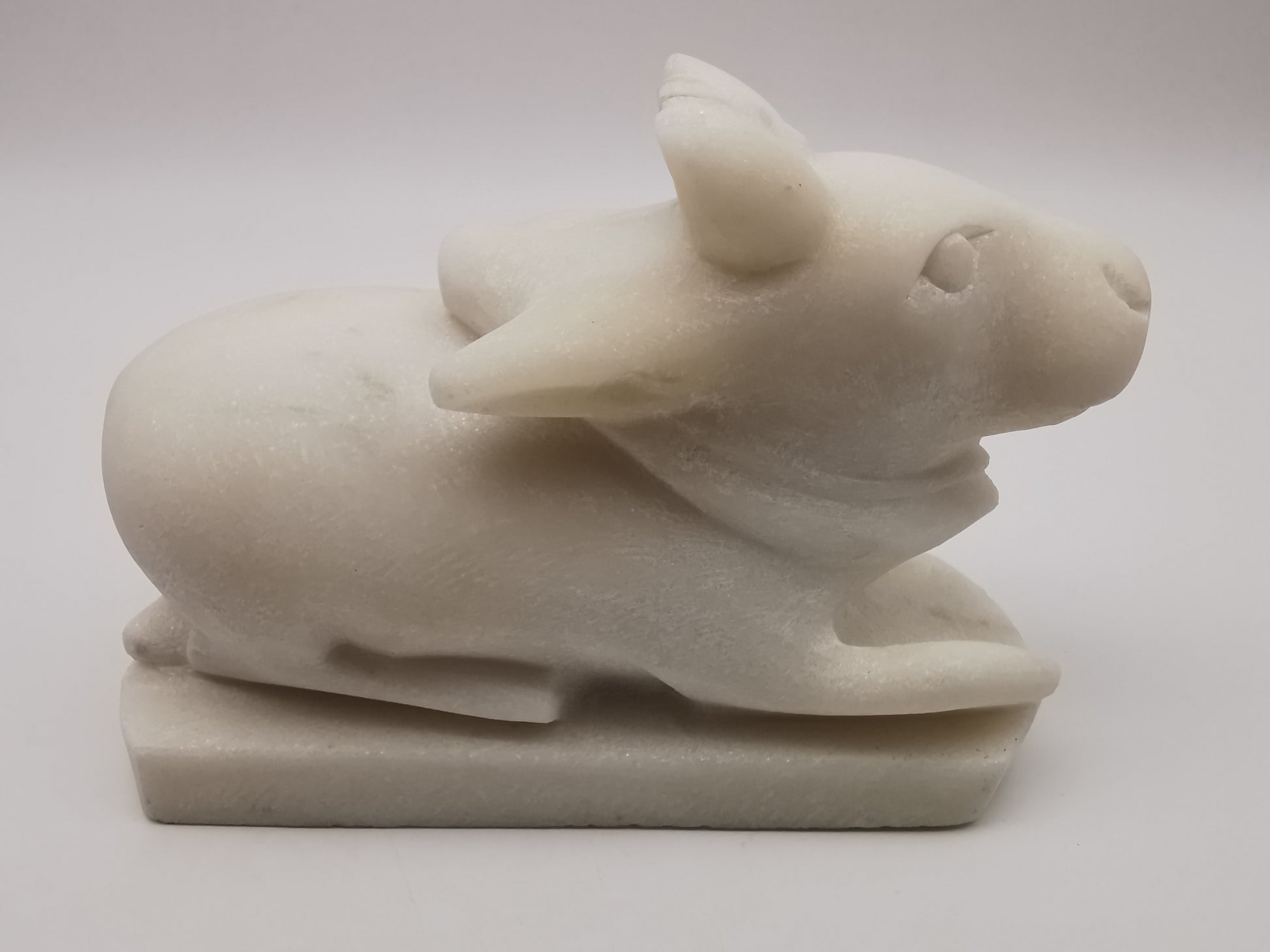 Heavy 3.9kg Vintage White Alabaster Shiva's Nandi Bull Statue - Sacred Cow