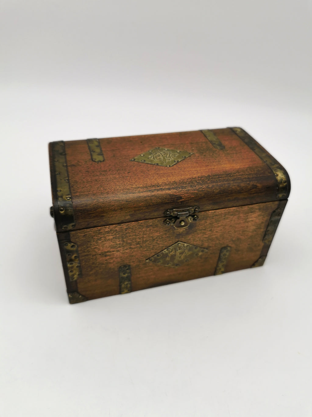 Vintage Chinese Wooden Tobacco Box – Zinc Lined Tea Caddy Chest with Brass Inlay
