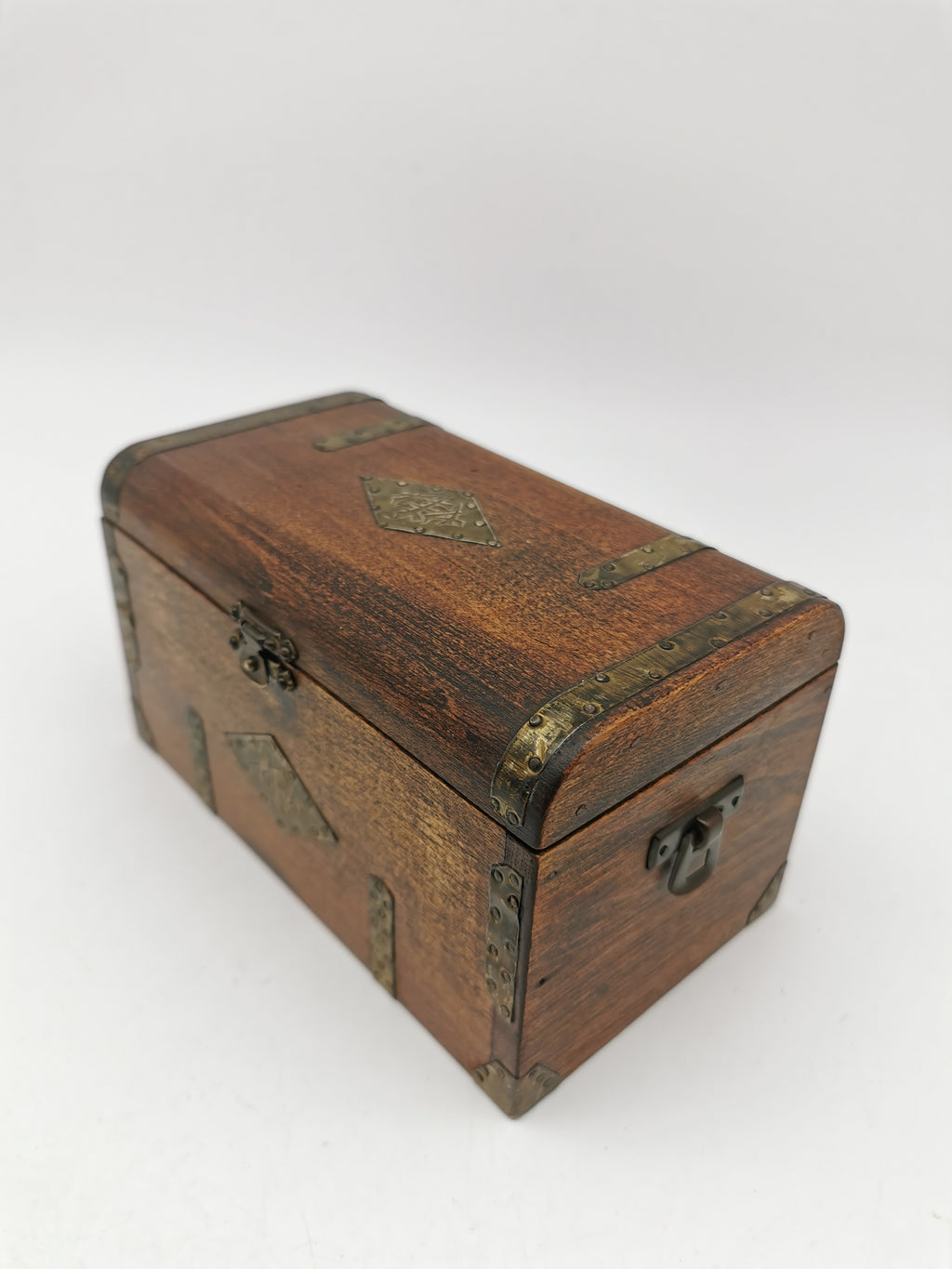 Vintage Chinese Wooden Tobacco Box – Zinc Lined Tea Caddy Chest with Brass Inlay