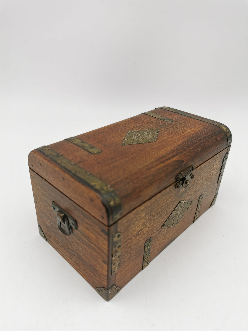 Vintage Chinese Wooden Tobacco Box – Zinc Lined Tea Caddy Chest with Brass Inlay