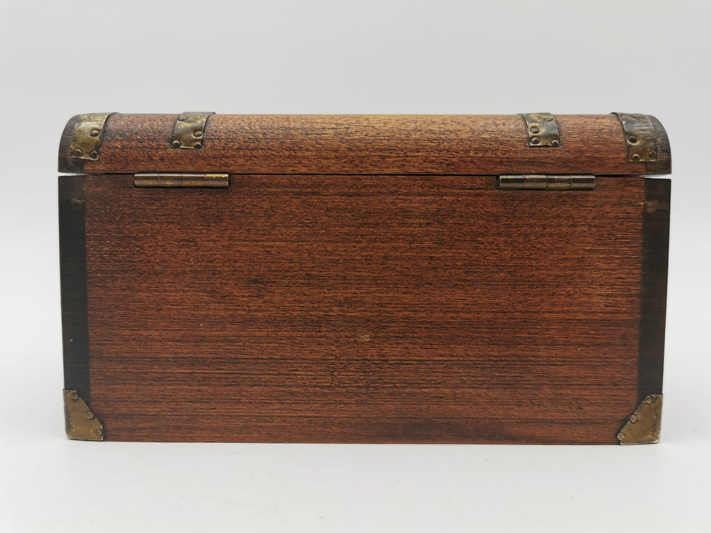 Vintage Chinese Wooden Tobacco Box – Zinc Lined Tea Caddy Chest with Brass Inlay