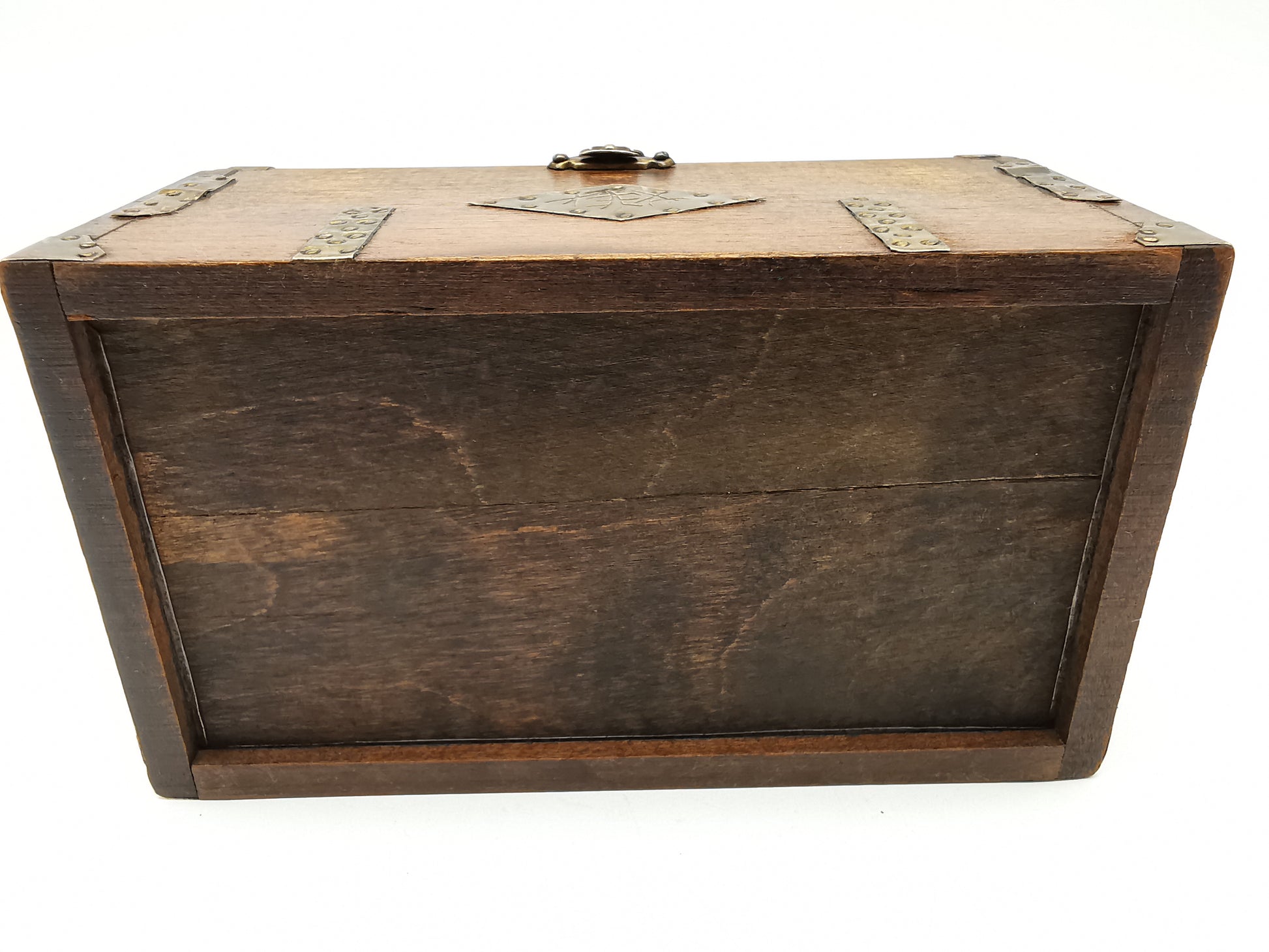 Vintage Chinese Wooden Tobacco Box – Zinc Lined Tea Caddy Chest with Brass Inlay