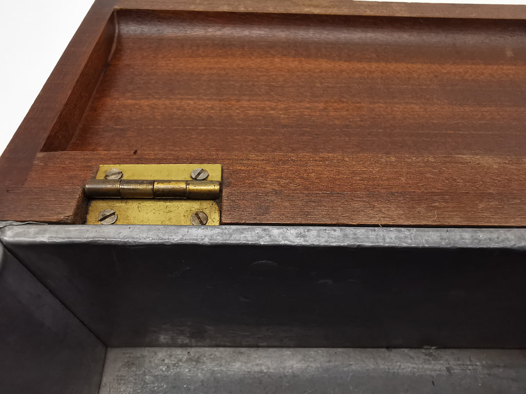 Vintage Chinese Wooden Tobacco Box – Zinc Lined Tea Caddy Chest with Brass Inlay
