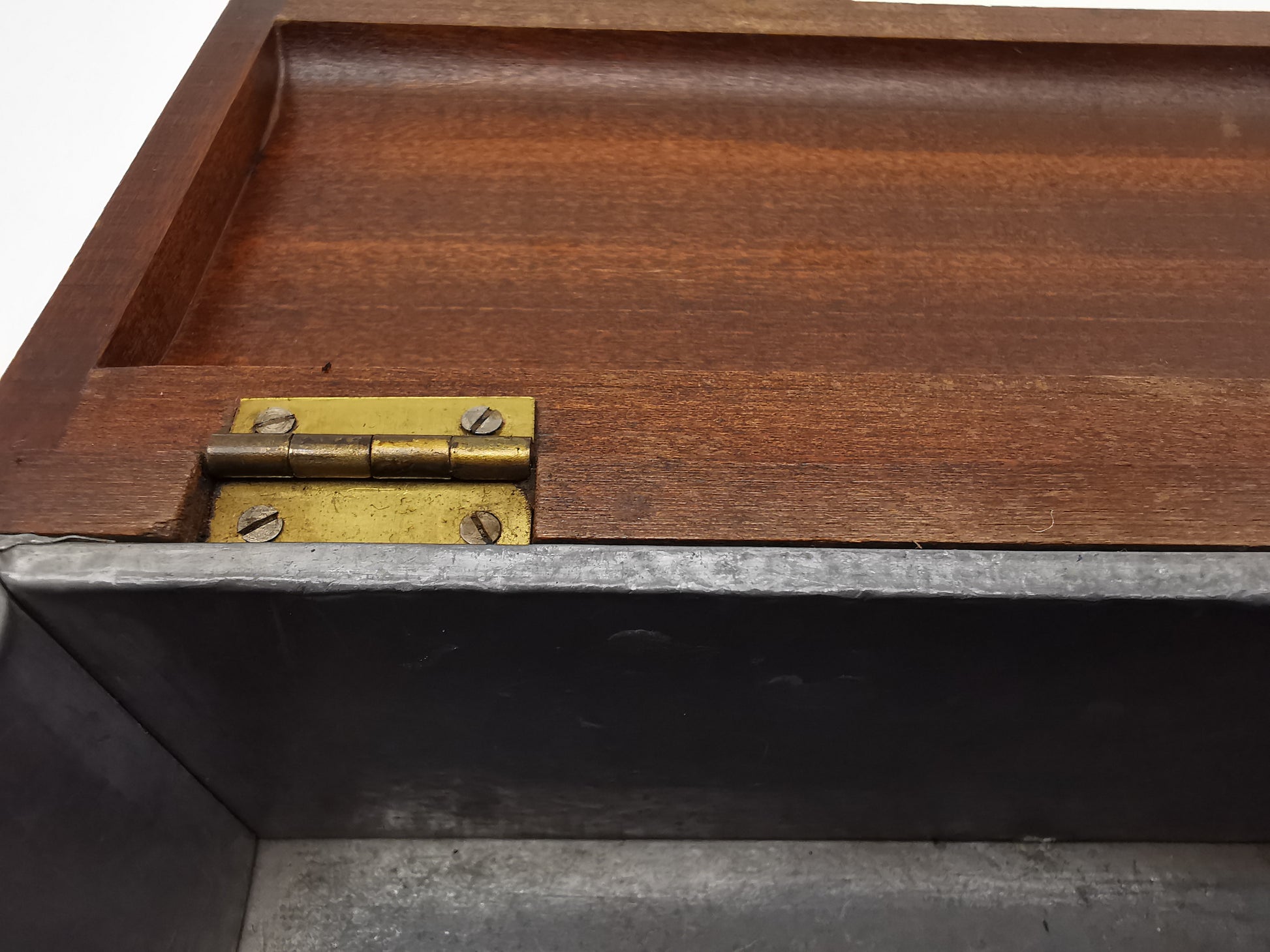 Vintage Chinese Wooden Tobacco Box – Zinc Lined Tea Caddy Chest with Brass Inlay