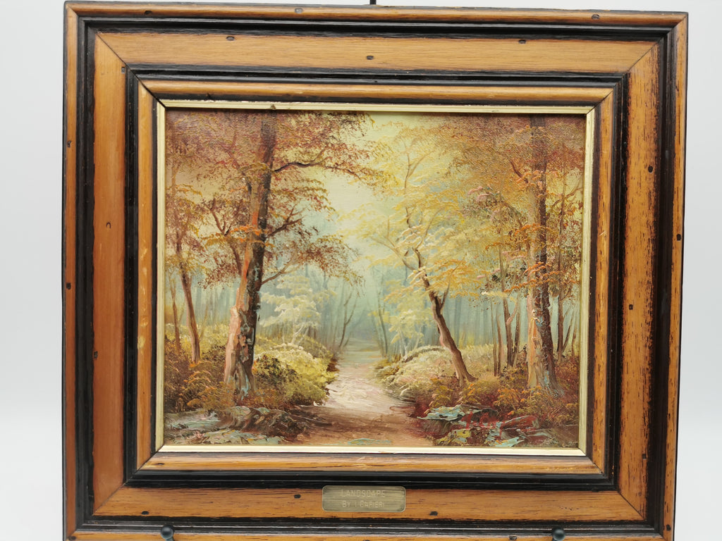 Vintage Irene Cafieri Signed Original Oil Painting –  Autumn Woodland Landscape