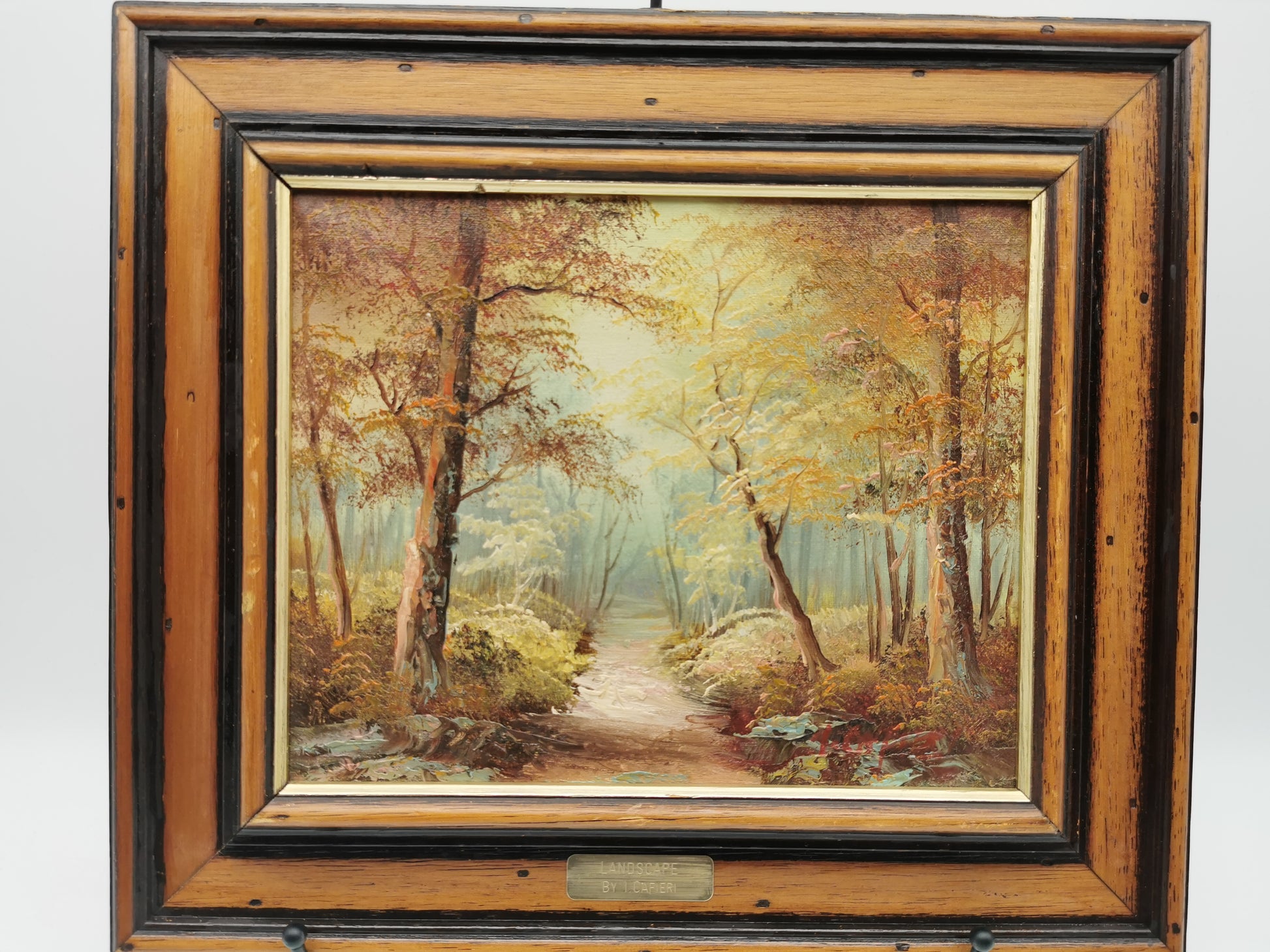 Vintage Irene Cafieri Signed Original Oil Painting –  Autumn Woodland Landscape
