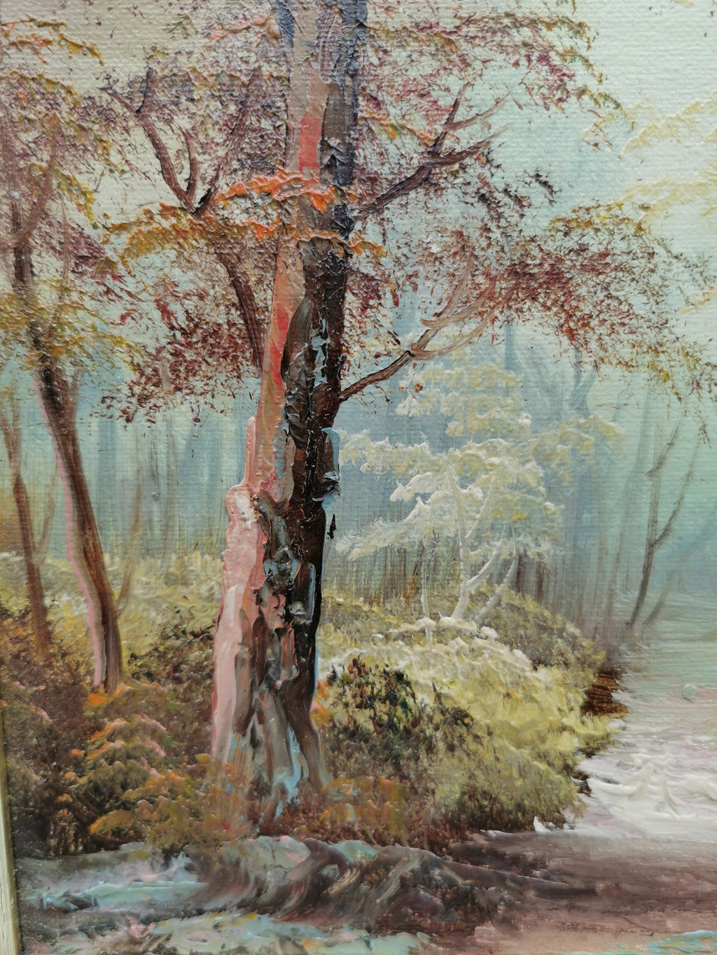 Vintage Irene Cafieri Signed Original Oil Painting –  Autumn Woodland Landscape