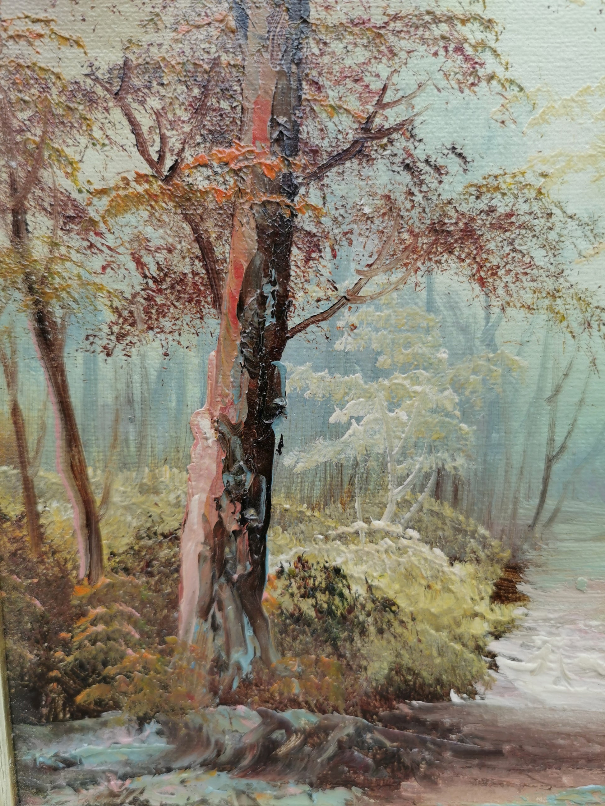 Vintage Irene Cafieri Signed Original Oil Painting –  Autumn Woodland Landscape