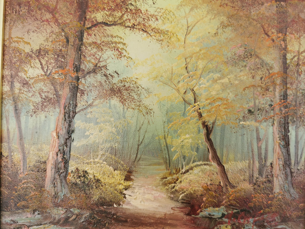 Vintage Irene Cafieri Signed Original Oil Painting –  Autumn Woodland Landscape
