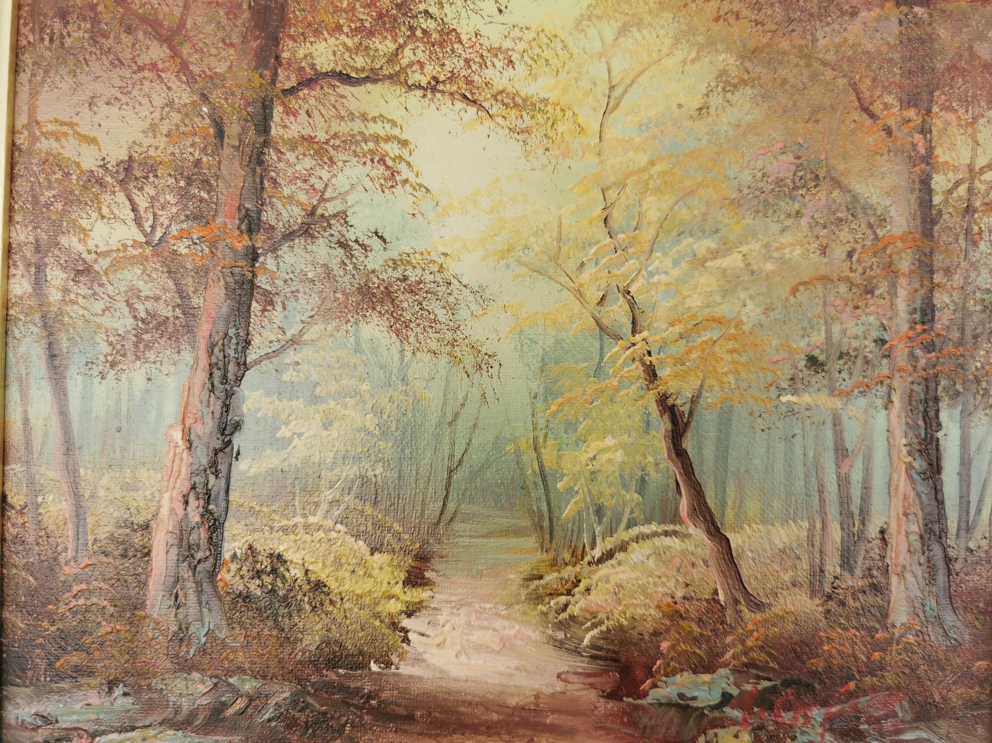 Vintage Irene Cafieri Signed Original Oil Painting –  Autumn Woodland Landscape