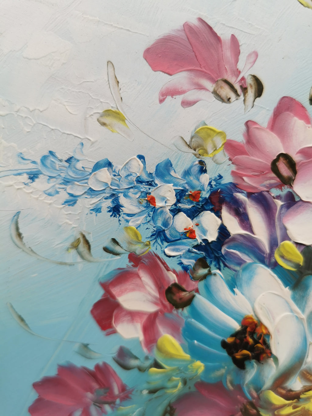 Vintage Floral Oil Painting – Framed Blue Still Life, Signed P. van den Boogaard 33cm x 28cm