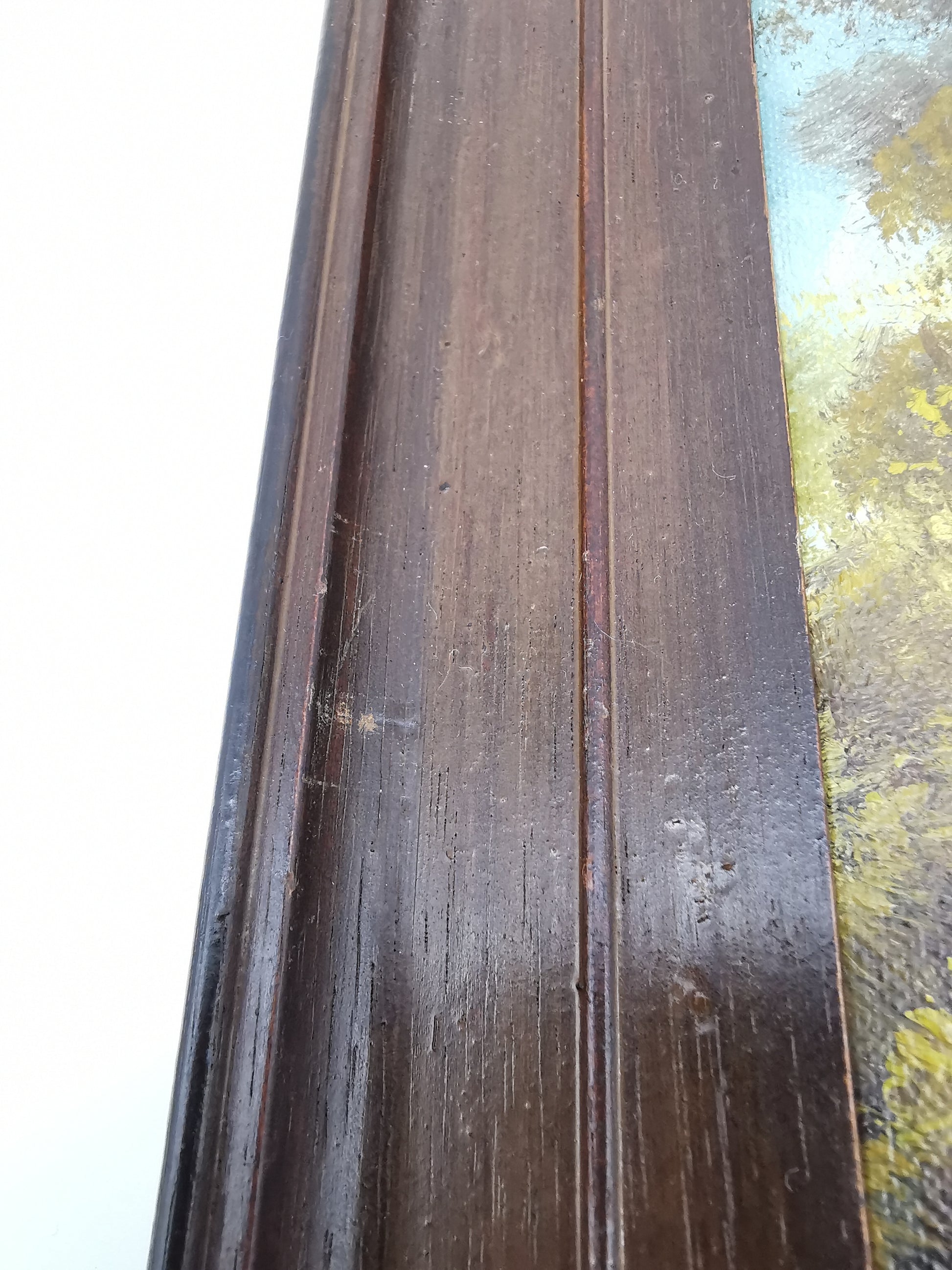 Vintage Original Oil Painting Forest and cabin landscape scene