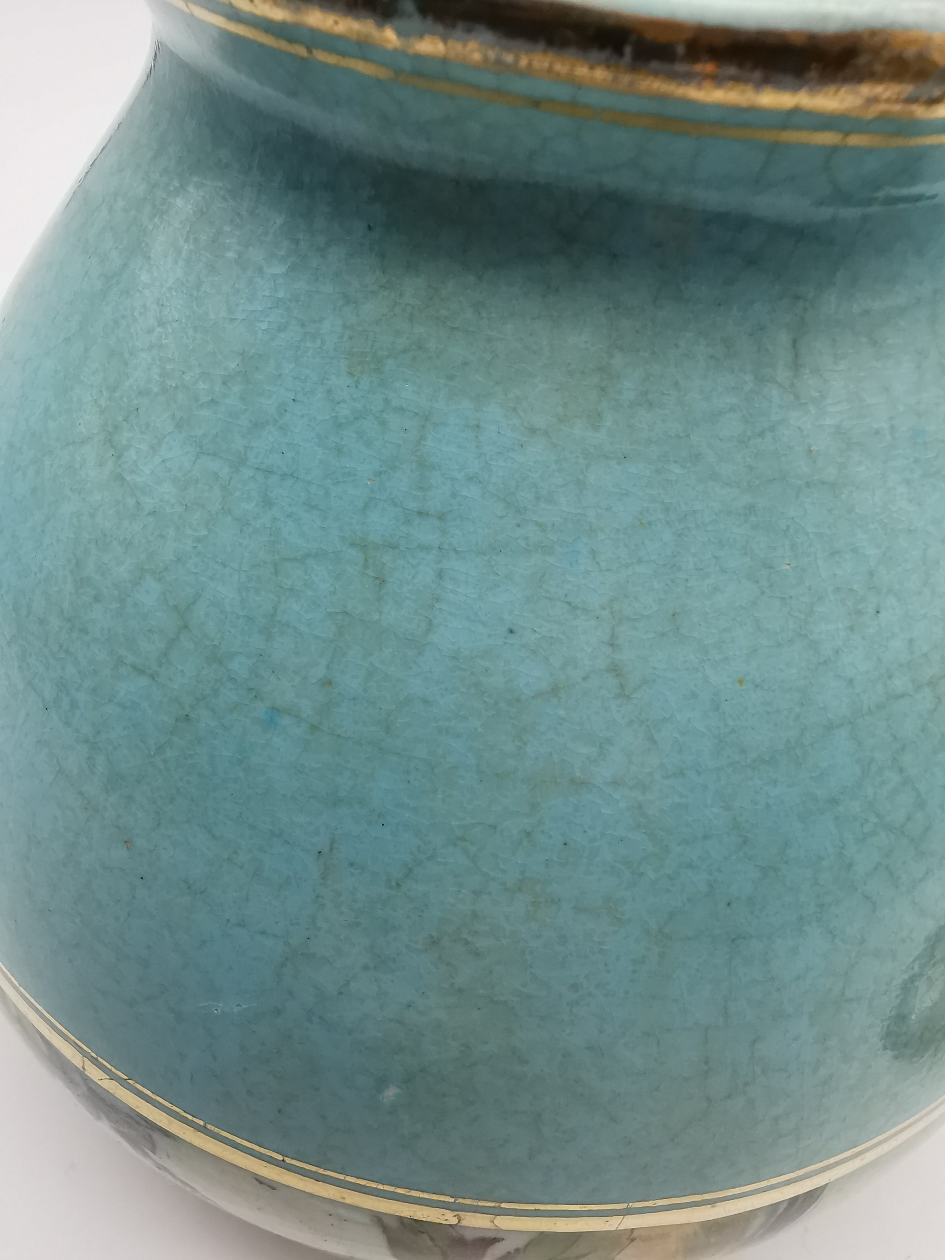Antique Victorian Ceramic Eggshell Blue Biscuit Barrel with Floral and Birds Illustration