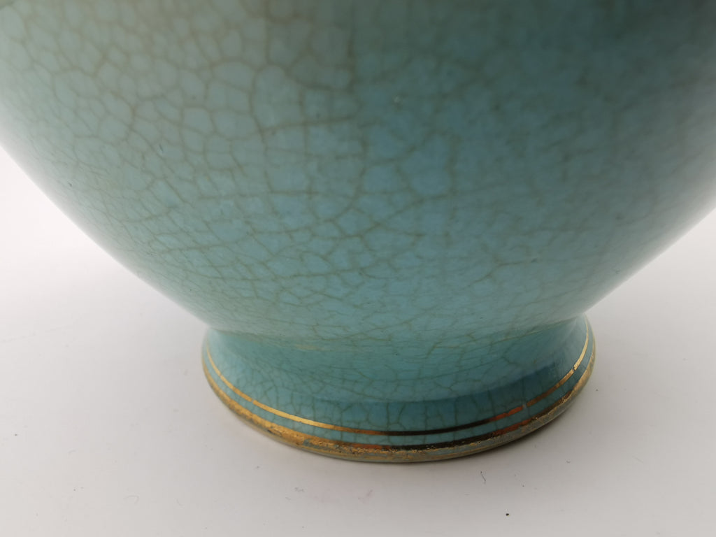 Antique Victorian Ceramic Eggshell Blue Biscuit Barrel with Floral and Birds Illustration