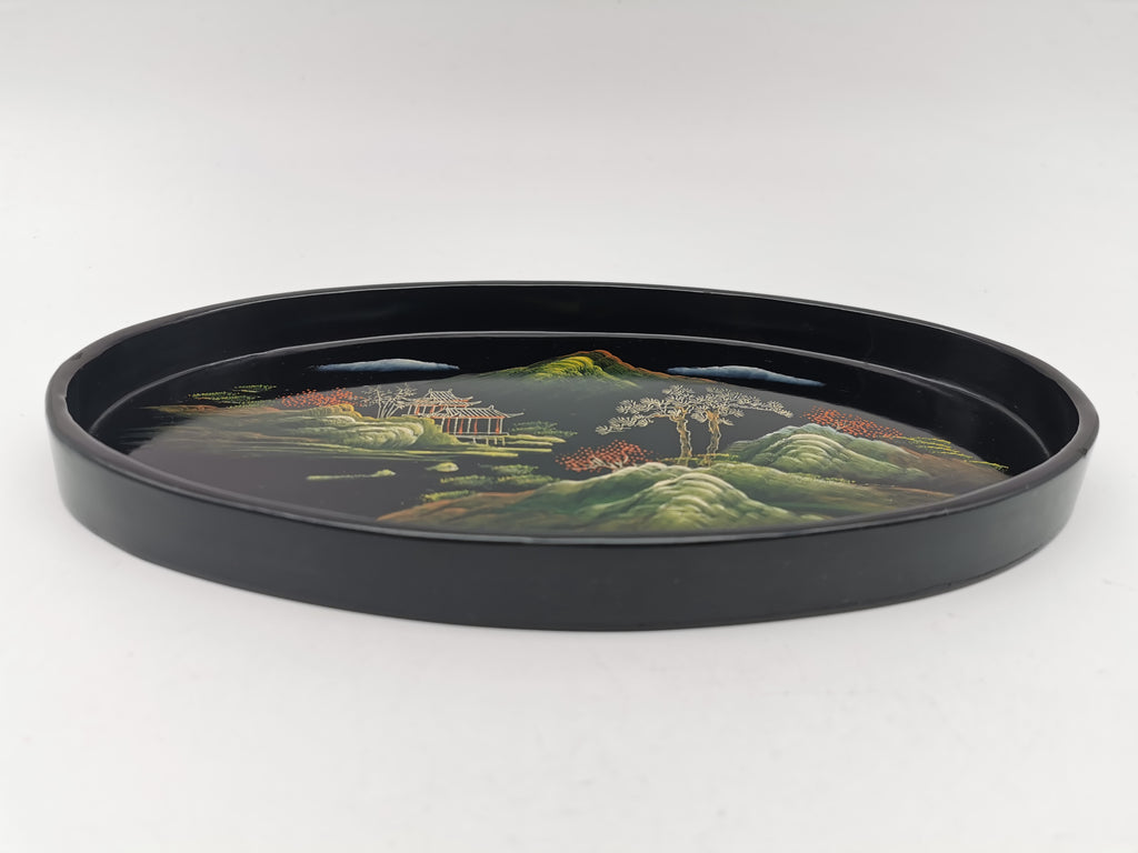 Vintage Hand-Painted Fuzhou Chinese Lacquer Landscape Tray
