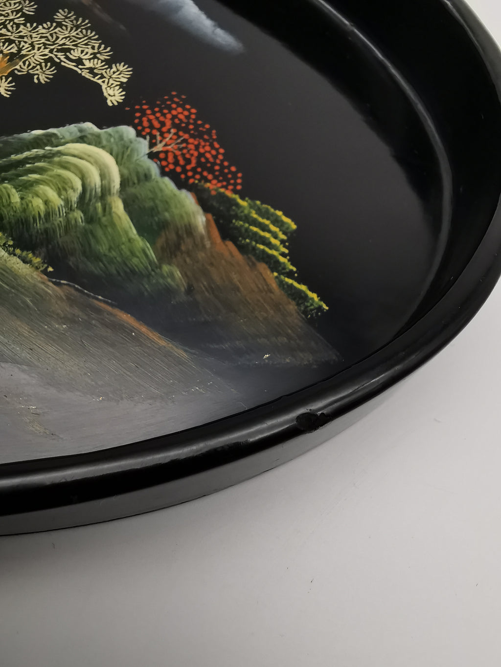 Vintage Hand-Painted Fuzhou Chinese Lacquer Landscape Tray