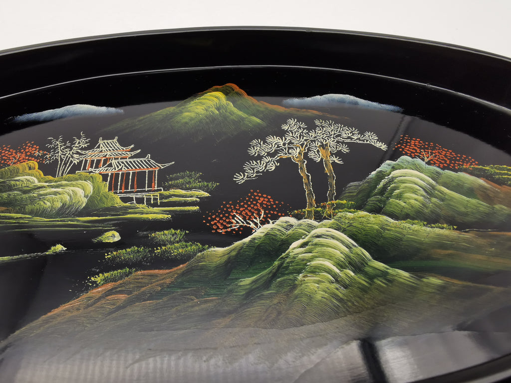 Vintage Hand-Painted Fuzhou Chinese Lacquer Landscape Tray