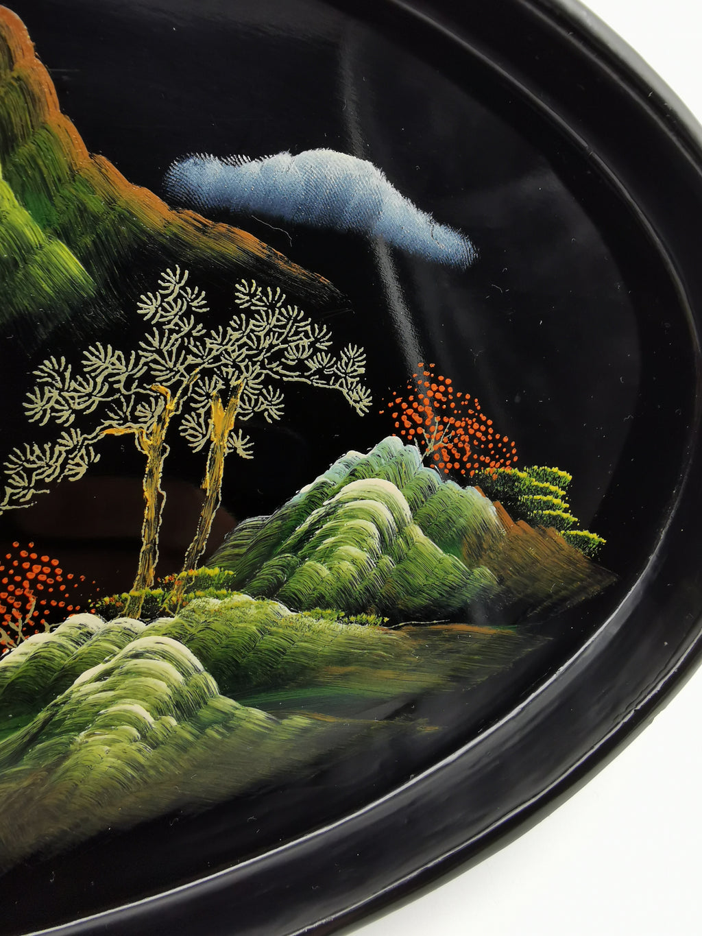 Vintage Hand-Painted Fuzhou Chinese Lacquer Landscape Tray