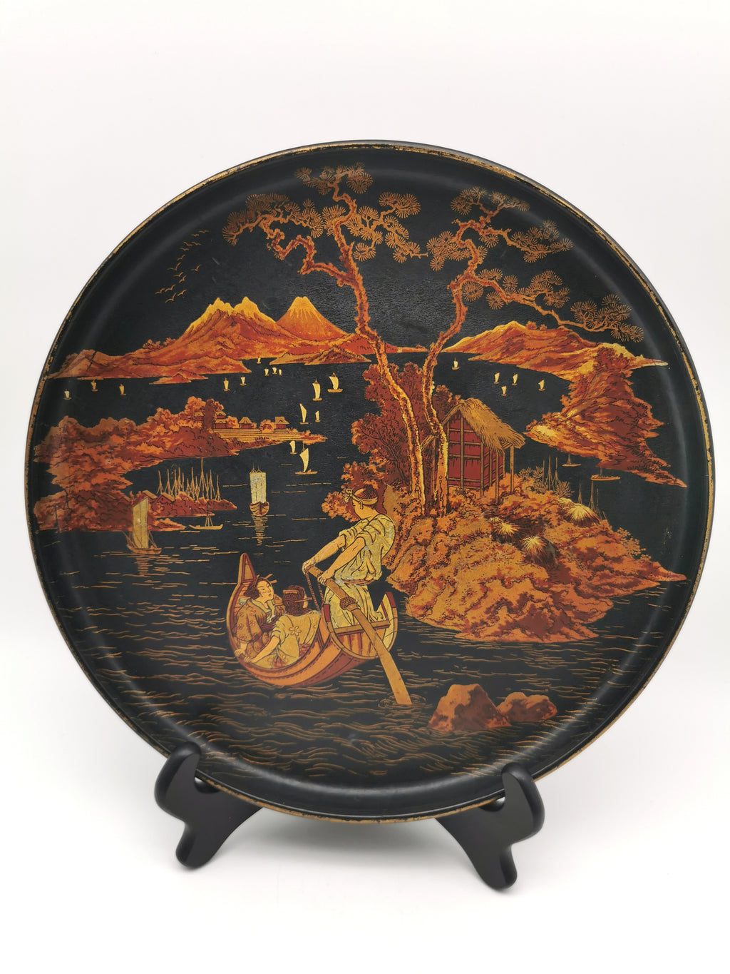 Antique Late Meiji Period Lacquerware Tray - Maki-e Gold Landscape