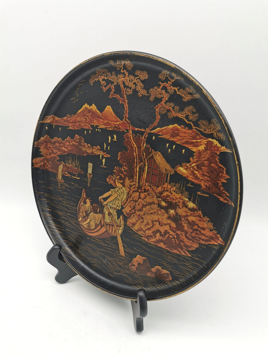 Antique Late Meiji Period Lacquerware Tray - Maki-e Gold Landscape