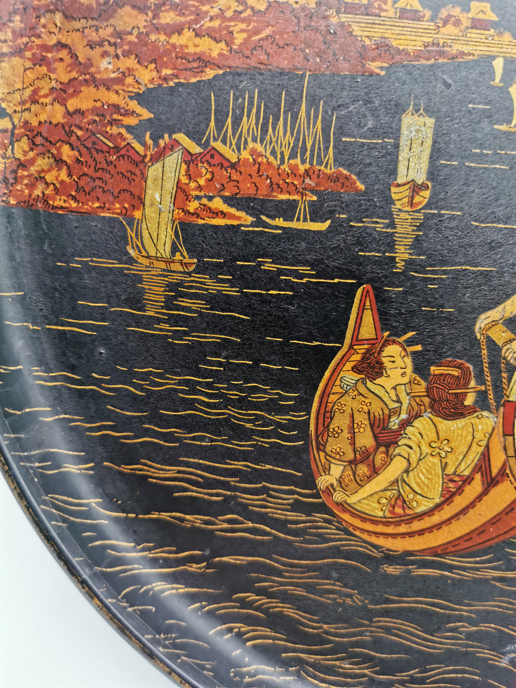 Antique Late Meiji Period Lacquerware Tray - Maki-e Gold Landscape