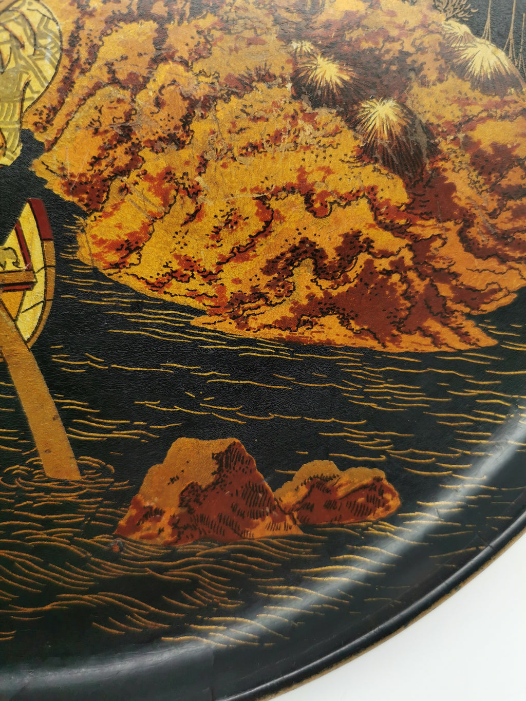 Antique Late Meiji Period Lacquerware Tray - Maki-e Gold Landscape