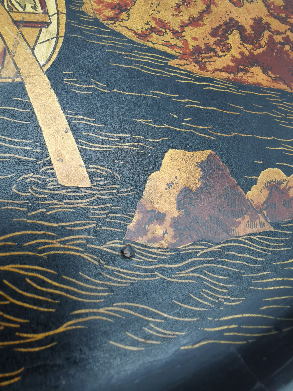 Antique Late Meiji Period Lacquerware Tray - Maki-e Gold Landscape