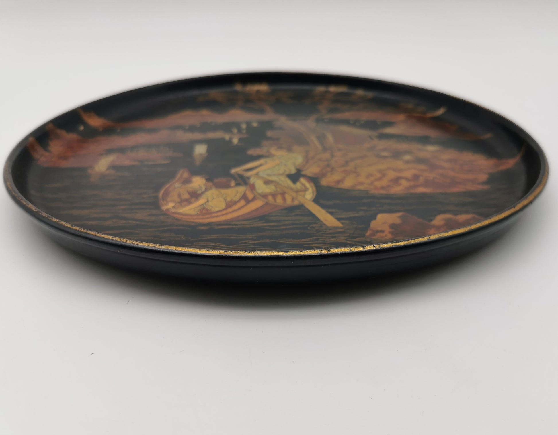 Antique Late Meiji Period Lacquerware Tray - Maki-e Gold Landscape