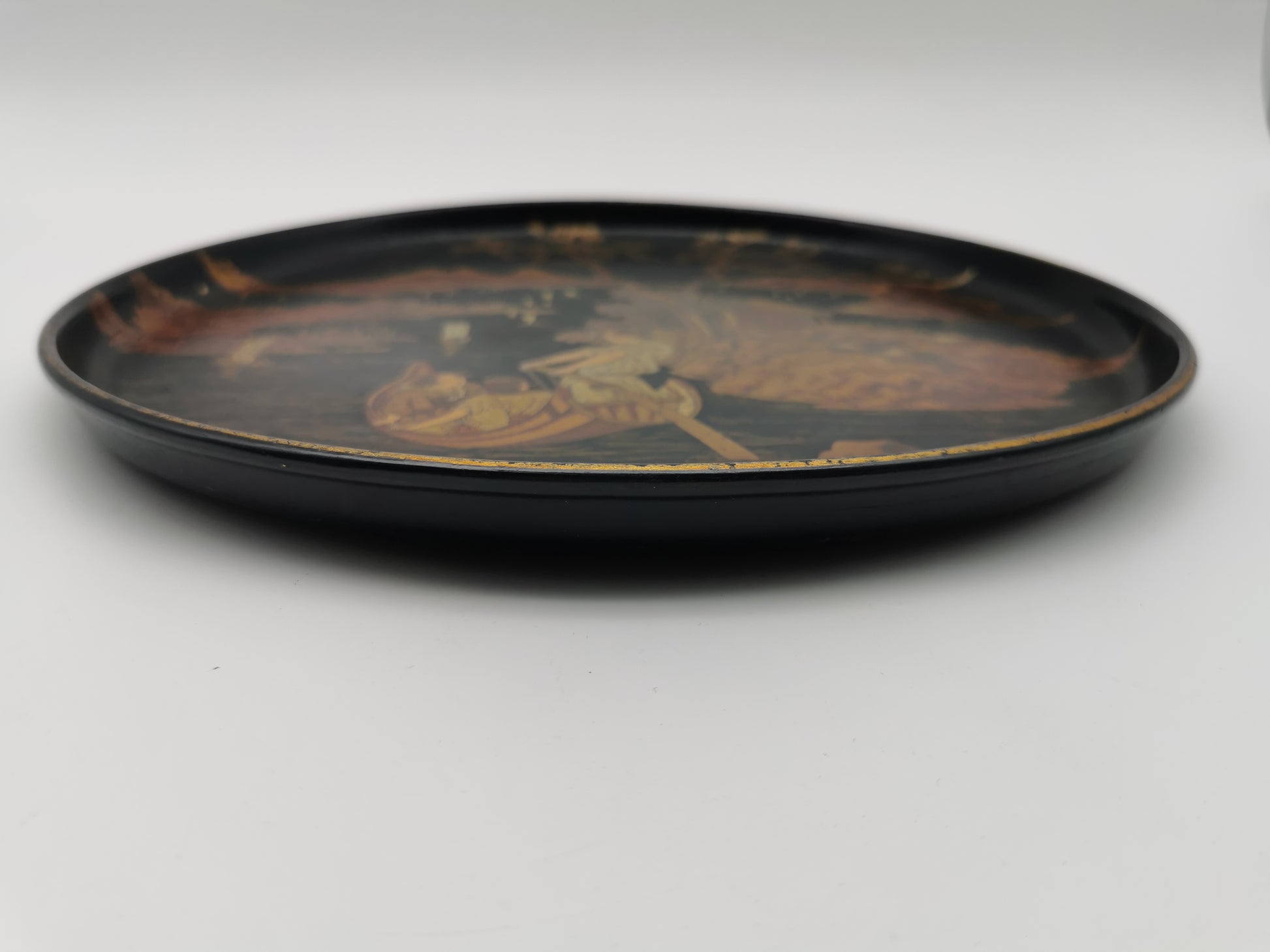 Antique Late Meiji Period Lacquerware Tray - Maki-e Gold Landscape