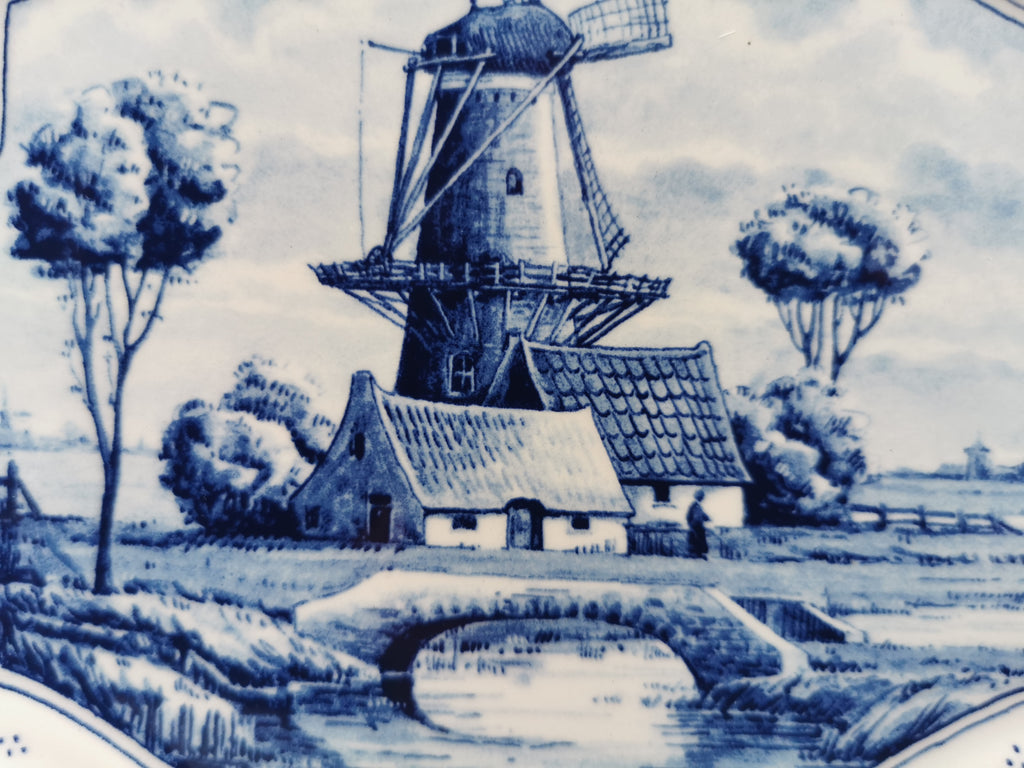 Vintage OWP Delfts Blue Windmill Wall Plaque – Limited Edition Dutch Ceramic Platter